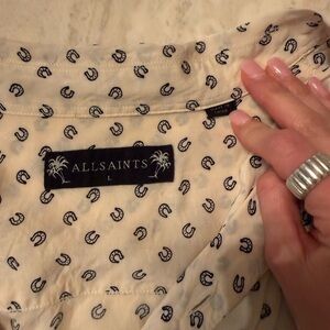 All Saints Cream and Black Horseshoe Print Shirt
